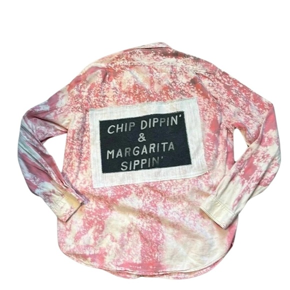 J. Crew Tops - Upcycled Jcrew Pink Bleach Flannel Back White and Gray Graphic Size Large